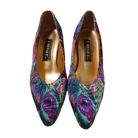 Vintage 90s J Renee Peacock Print Classic Multicolor Women's Pumps Size 7M - Picture 3 of 11